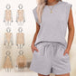 Haut pour femmes avec col rond et short avec cordon de serrage, 2 pièces
