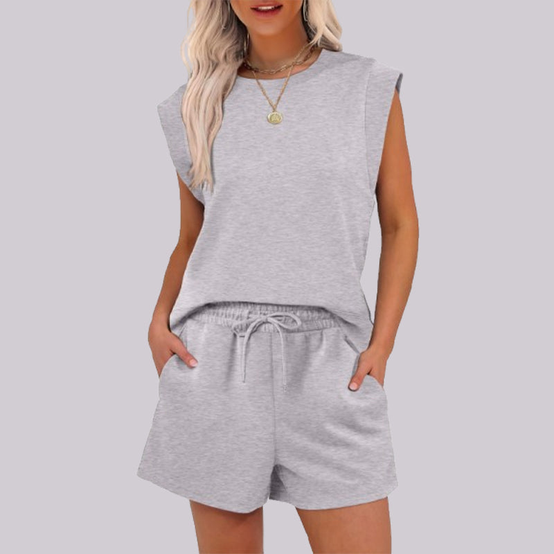 Haut pour femmes avec col rond et short avec cordon de serrage, 2 pièces