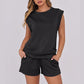 Haut pour femmes avec col rond et short avec cordon de serrage, 2 pièces
