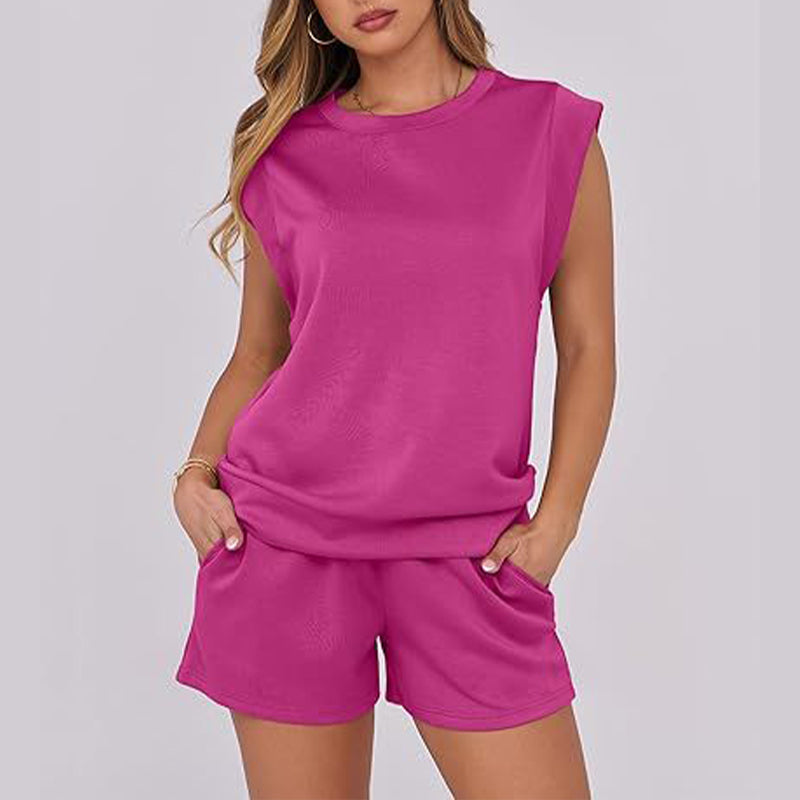 Haut pour femmes avec col rond et short avec cordon de serrage, 2 pièces