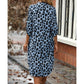 Leopard Print Button Front Roll Sleeve Midi Dress