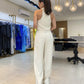 Ensemble de 2 dos nu sans manches et pantalon large à taille haute pour femmes