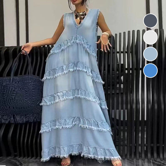Fashion V-Neck Sleeveless Layered Ruffled Dress🛫livraison gratuite
