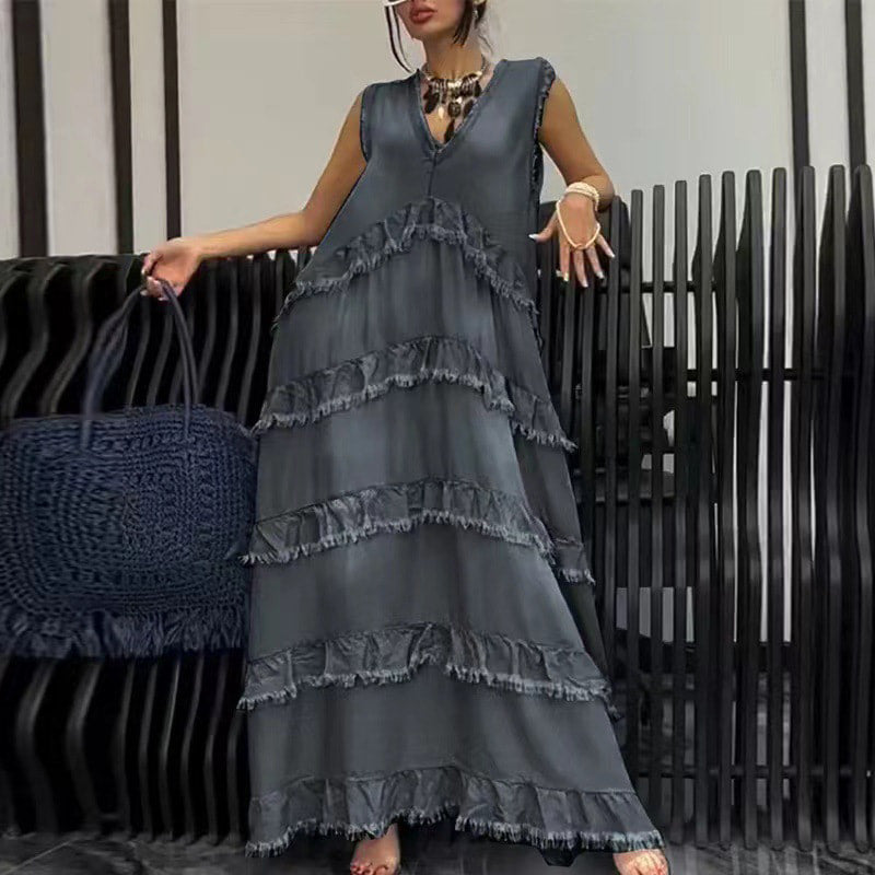 Fashion V-Neck Sleeveless Layered Ruffled Dress🛫livraison gratuite