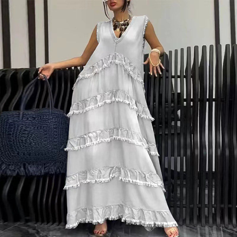 Fashion V-Neck Sleeveless Layered Ruffled Dress🛫livraison gratuite