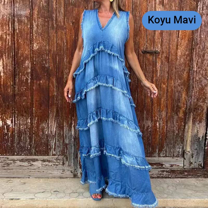 Fashion V-Neck Sleeveless Layered Ruffled Dress🛫livraison gratuite