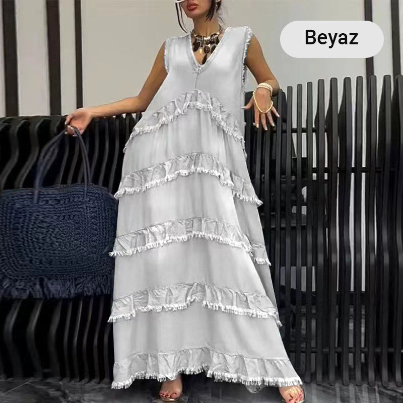 Fashion V-Neck Sleeveless Layered Ruffled Dress🛫livraison gratuite