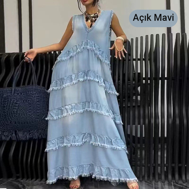 Fashion V-Neck Sleeveless Layered Ruffled Dress🛫livraison gratuite