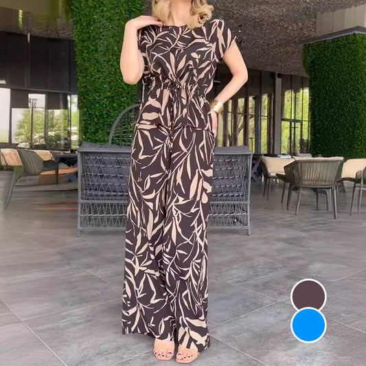Ensemble deux pièces : top imprimé et pantalon à jambes larges