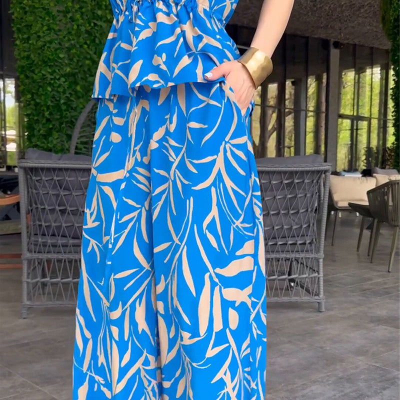 Ensemble deux pièces : top imprimé et pantalon à jambes larges