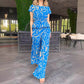 Ensemble deux pièces : top imprimé et pantalon à jambes larges
