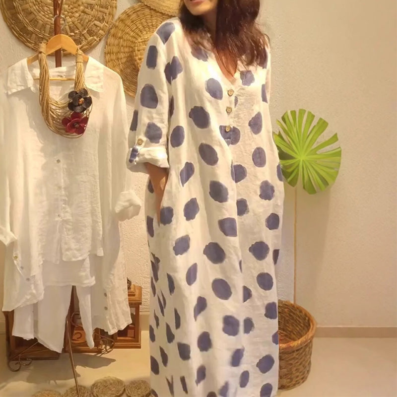 🔥 50% de réduction pour une durée limitée🔥Robe décontractée à col en V à pois pour femmes