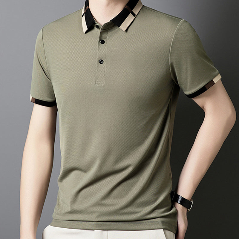 🔥Aujourd'hui 50% de réduction🔥T-shirt à manches courtes et revers en soie stretch Ice pour hommes