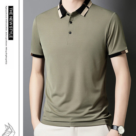 🔥Aujourd'hui 50% de réduction🔥T-shirt à manches courtes et revers en soie stretch Ice pour hommes