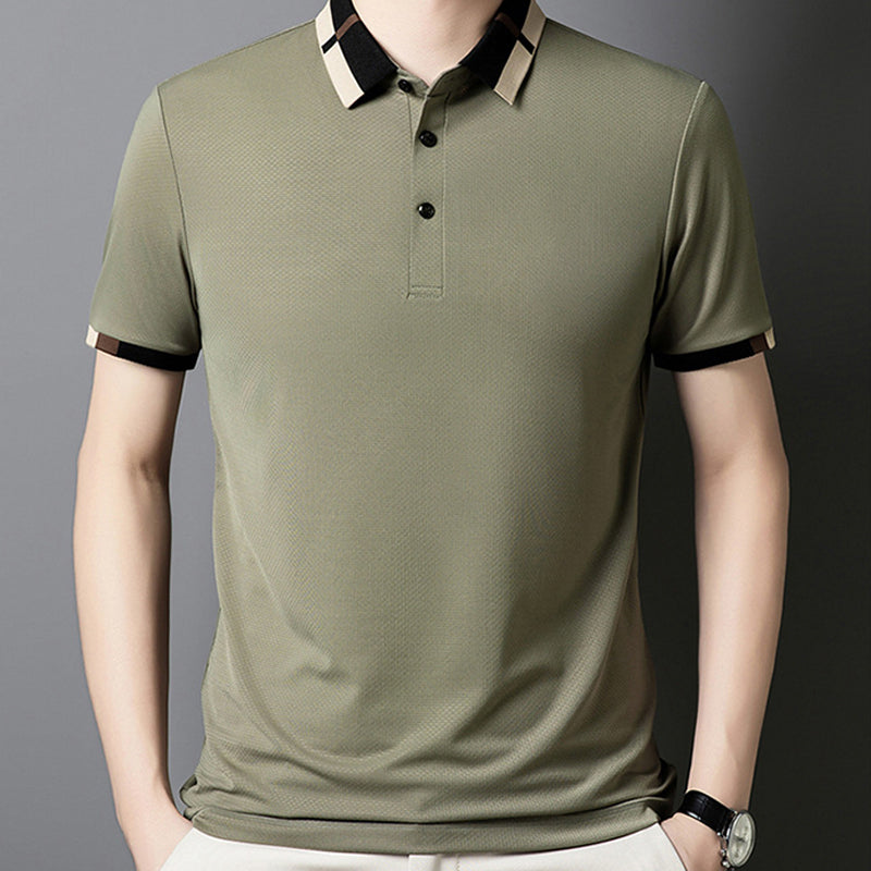 🔥Aujourd'hui 50% de réduction🔥T-shirt à manches courtes et revers en soie stretch Ice pour hommes