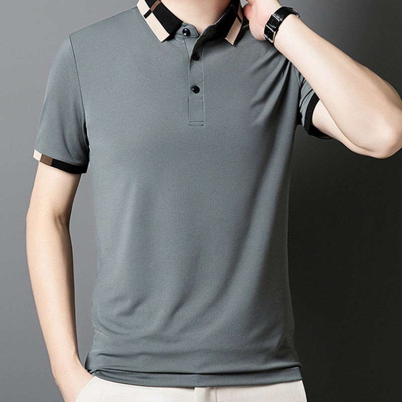 🔥Aujourd'hui 50% de réduction🔥T-shirt à manches courtes et revers en soie stretch Ice pour hommes