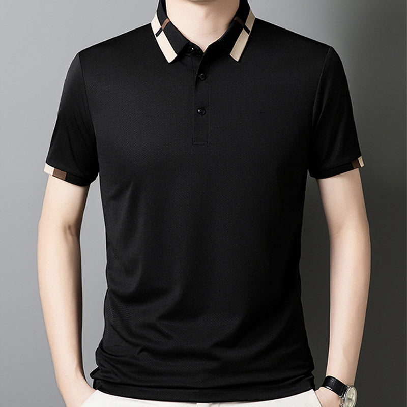 🔥Aujourd'hui 50% de réduction🔥T-shirt à manches courtes et revers en soie stretch Ice pour hommes