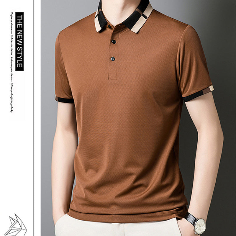 🔥Aujourd'hui 50% de réduction🔥T-shirt à manches courtes et revers en soie stretch Ice pour hommes