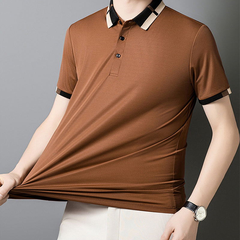🔥Aujourd'hui 50% de réduction🔥T-shirt à manches courtes et revers en soie stretch Ice pour hommes