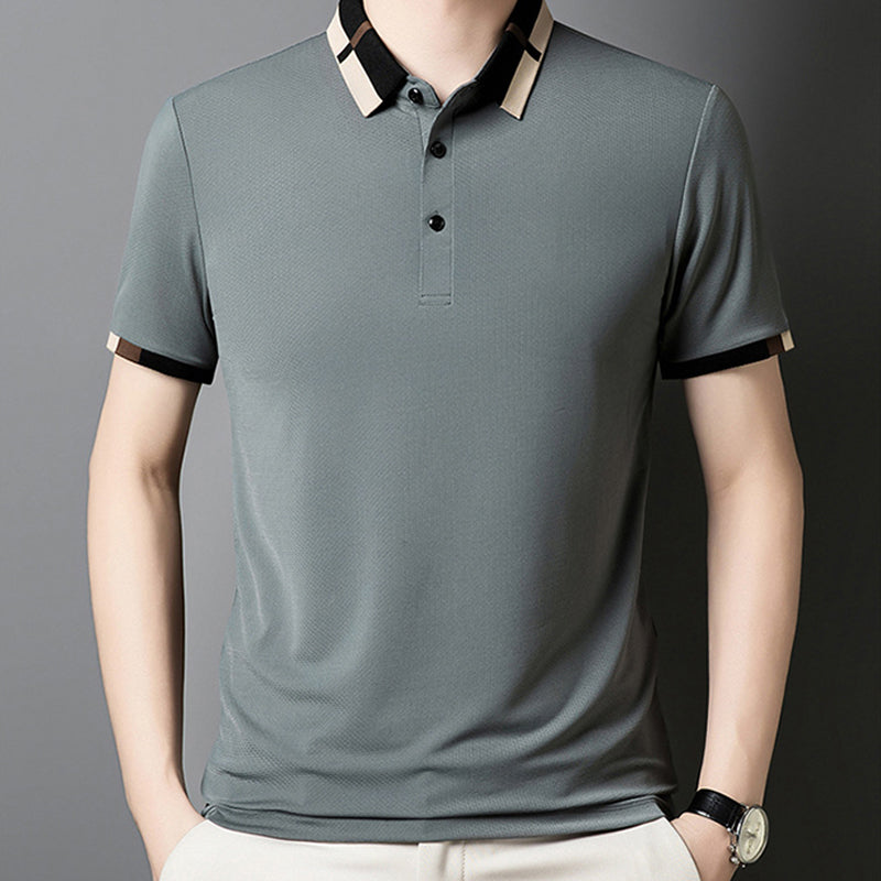 🔥Aujourd'hui 50% de réduction🔥T-shirt à manches courtes et revers en soie stretch Ice pour hommes