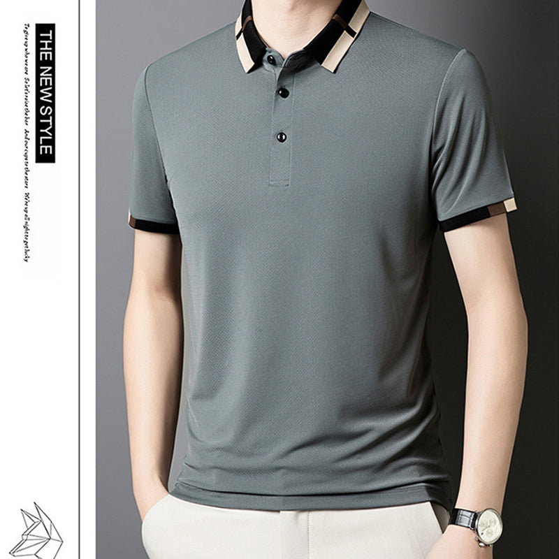 🔥Aujourd'hui 50% de réduction🔥T-shirt à manches courtes et revers en soie stretch Ice pour hommes