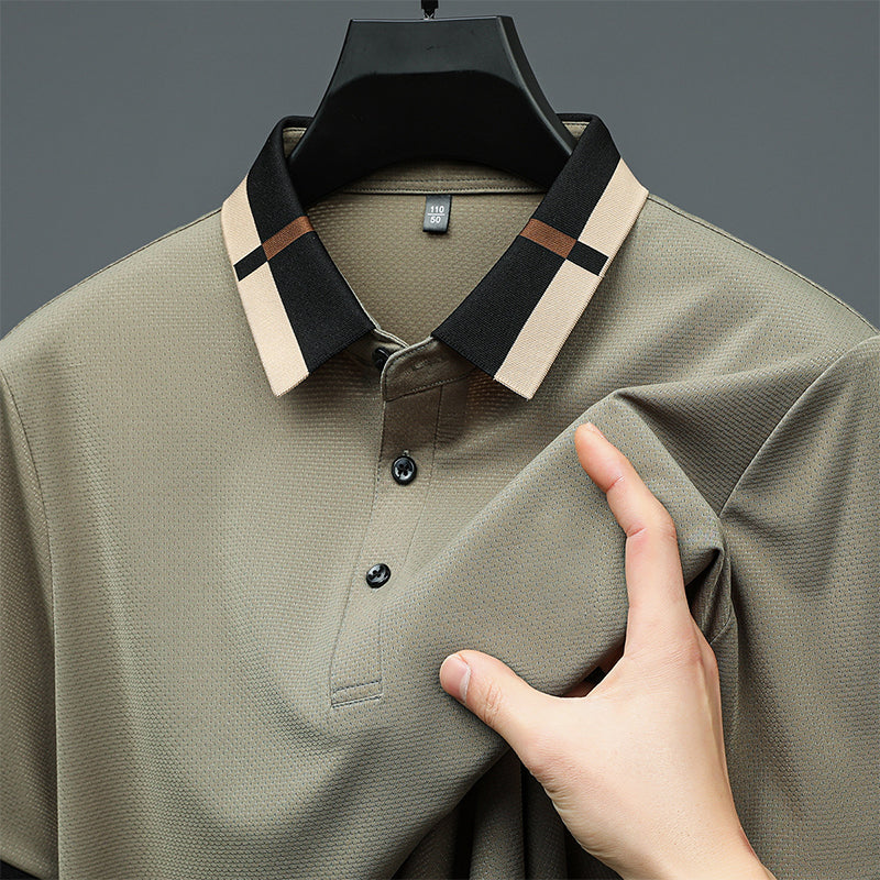🔥Aujourd'hui 50% de réduction🔥T-shirt à manches courtes et revers en soie stretch Ice pour hommes