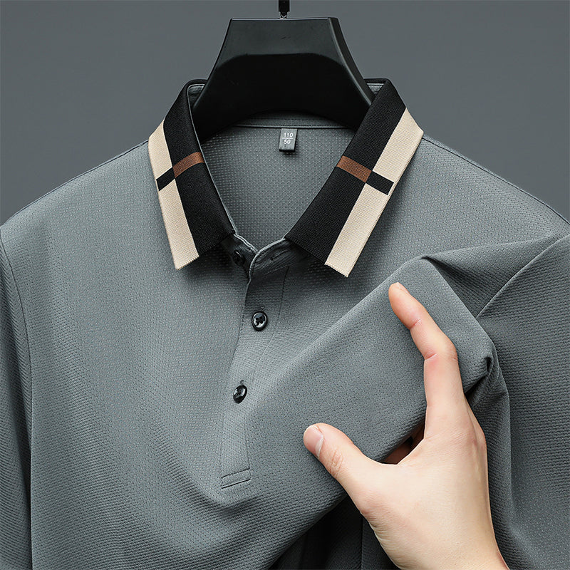🔥Aujourd'hui 50% de réduction🔥T-shirt à manches courtes et revers en soie stretch Ice pour hommes