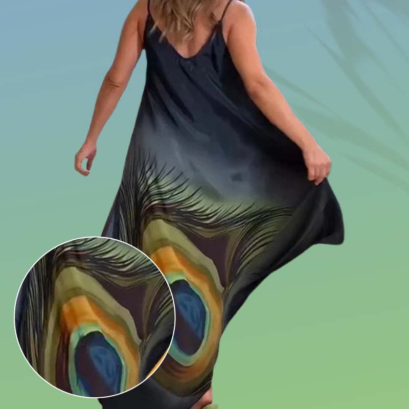 Robe maxi ample à bretelles spaghetti et motif floral
