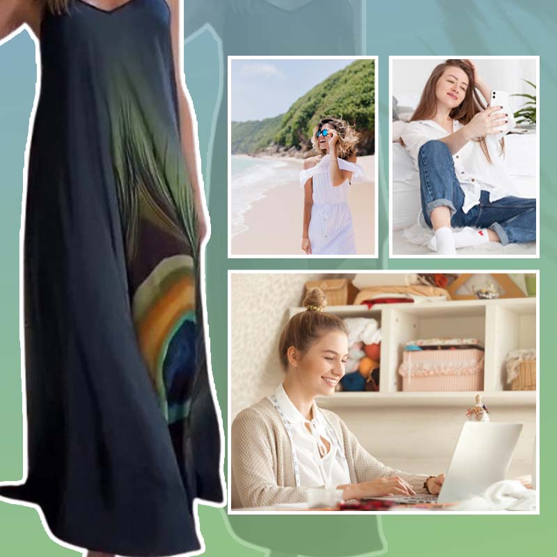 Robe maxi ample à bretelles spaghetti et motif floral