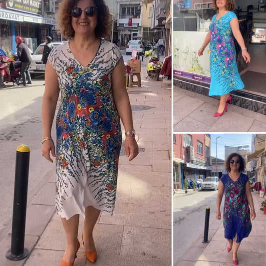 Robe fluide imprimée à col en V pour femmes