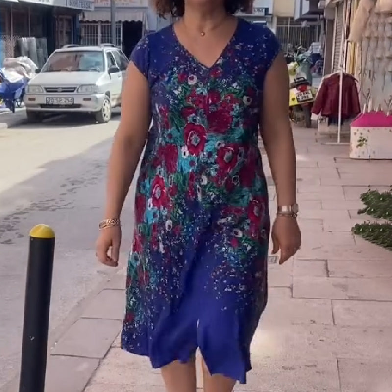 Robe fluide imprimée à col en V pour femmes