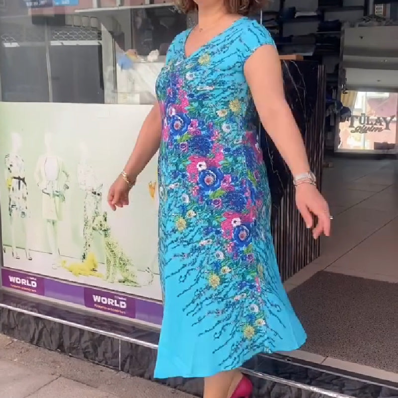 Robe fluide imprimée à col en V pour femmes