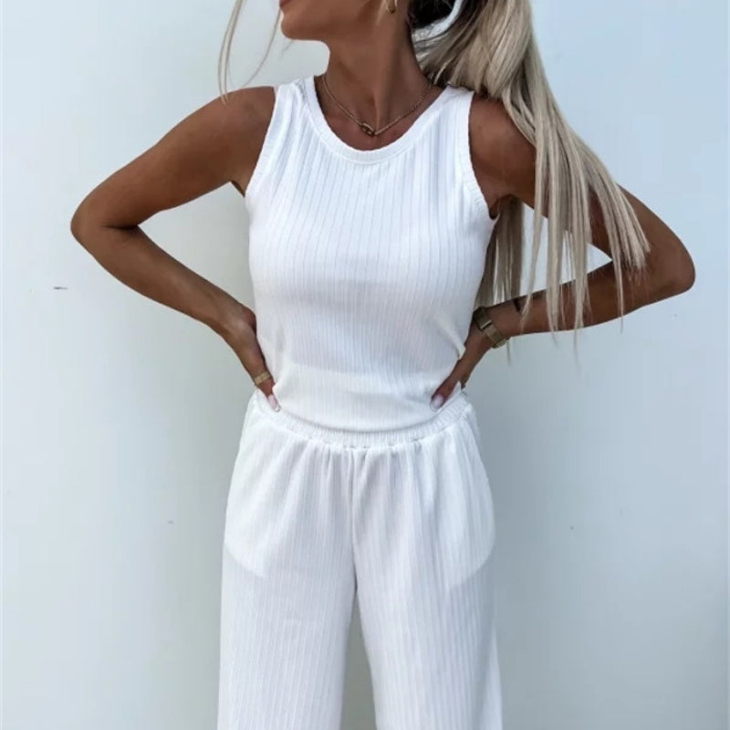 Ensemble 3 pièces de couleur unie pour femmes, haut à manches longues à col en V, gilet, pantalon