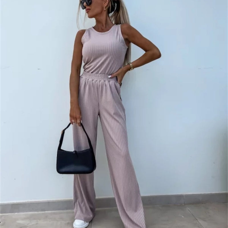 Ensemble 3 pièces de couleur unie pour femmes, haut à manches longues à col en V, gilet, pantalon