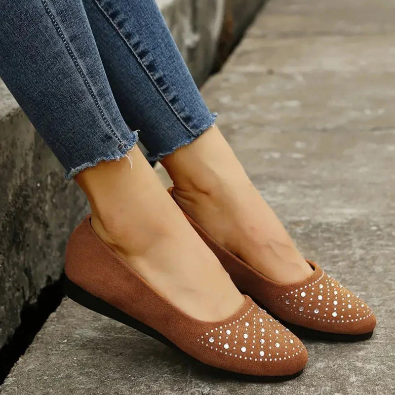 Escarpins confortables pour femmes, ornés de strass