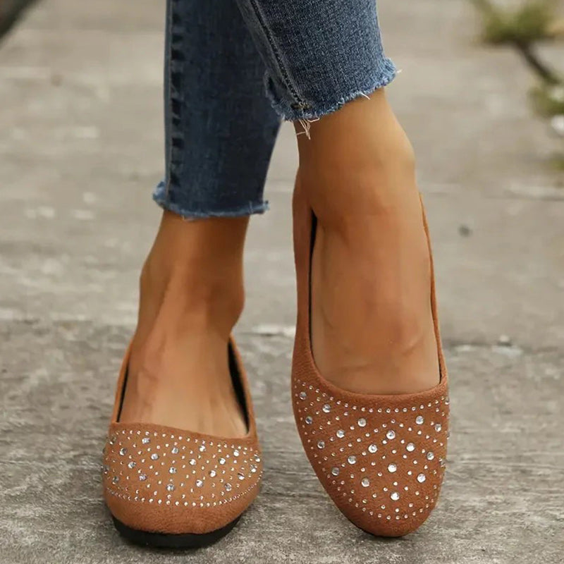 Escarpins confortables pour femmes, ornés de strass