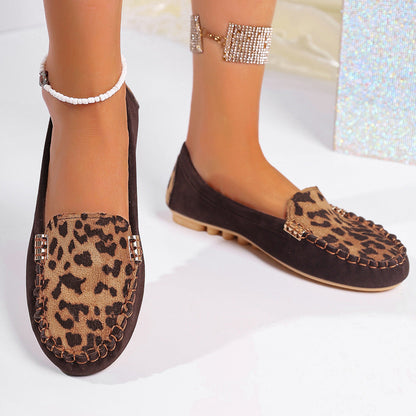 Mocassins patchwork à imprimé léopard pour femmes