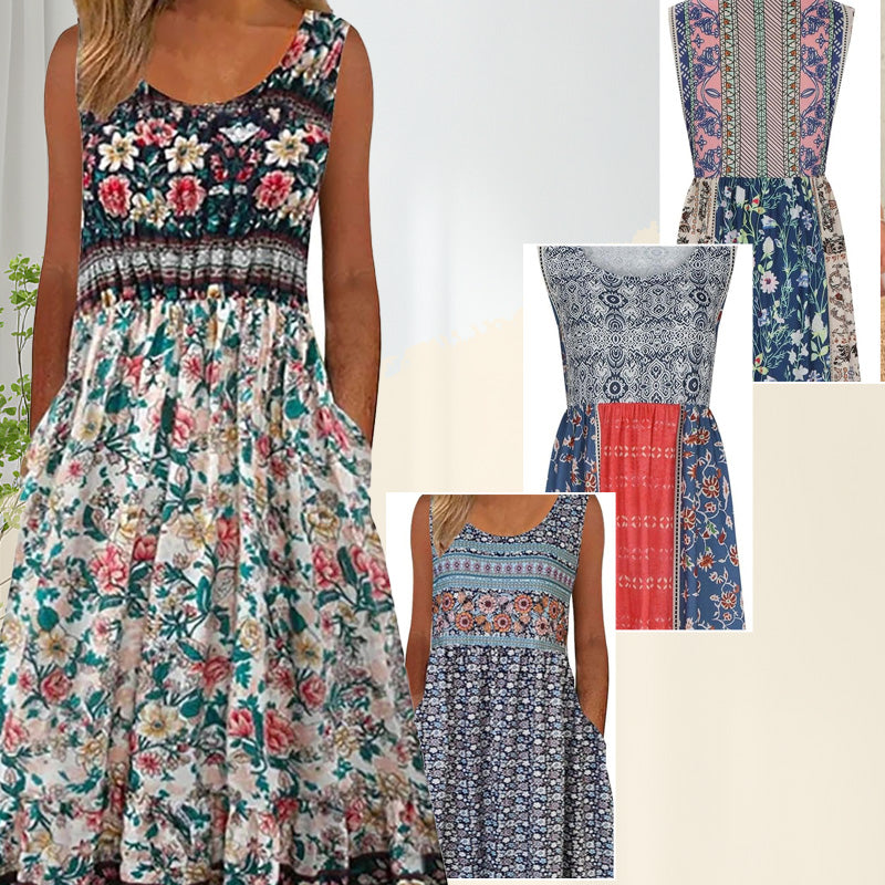Robe sans manches à imprimé floral pour femme