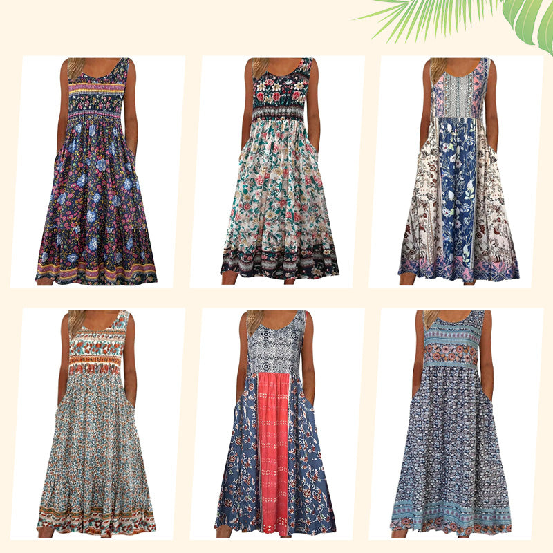 Robe sans manches à imprimé floral pour femme