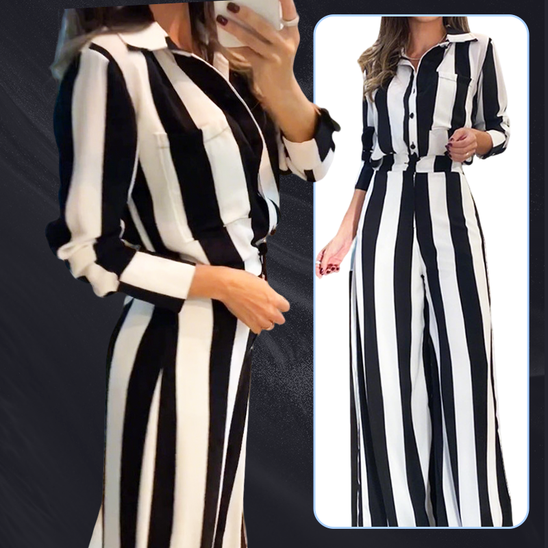 ⏰50% de réduction pour une durée limitée🔥Ensemble chemise rayée zébrée + pantalon large