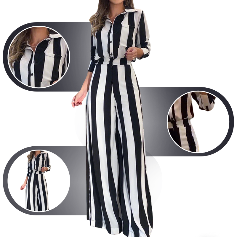 ⏰50% de réduction pour une durée limitée🔥Ensemble chemise rayée zébrée + pantalon large