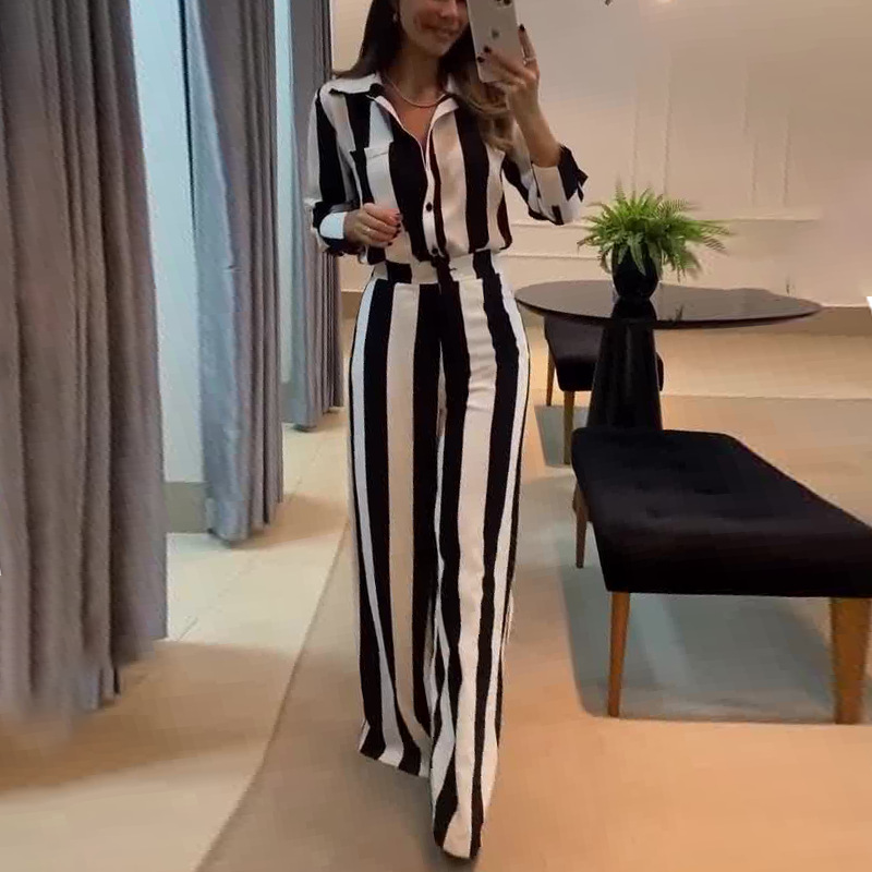 ⏰50% de réduction pour une durée limitée🔥Ensemble chemise rayée zébrée + pantalon large