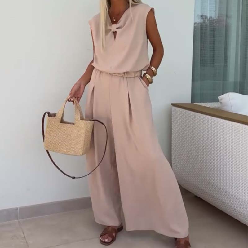 ⏰50% de réduction pour une durée limitée🔥Ensemble 2 pièces - Tops sans manches à col en V et pantalon ample