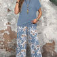 🌸Promotions d'été🌸Ensemble pantalon large et haut à manches courtes pour femmes, décontracté, imprimé floral