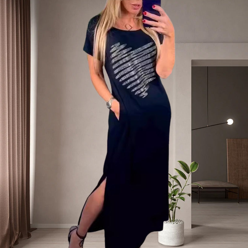 ⏰ Nouvelle vente chaude 50% de réduction 🎀Robe t-shirt longue avec fentes latérales