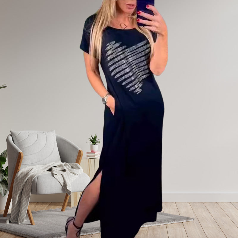⏰ Nouvelle vente chaude 50% de réduction 🎀Robe t-shirt longue avec fentes latérales