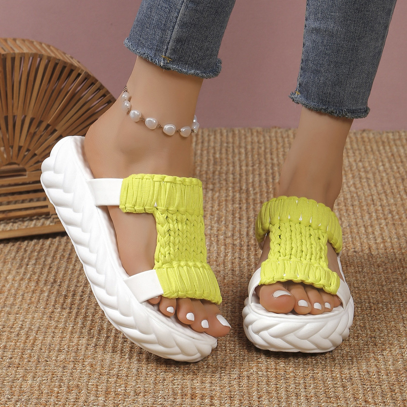 ⏰Offre à durée limitée🔥Chunky pantoufles tissées de couleurs vives
