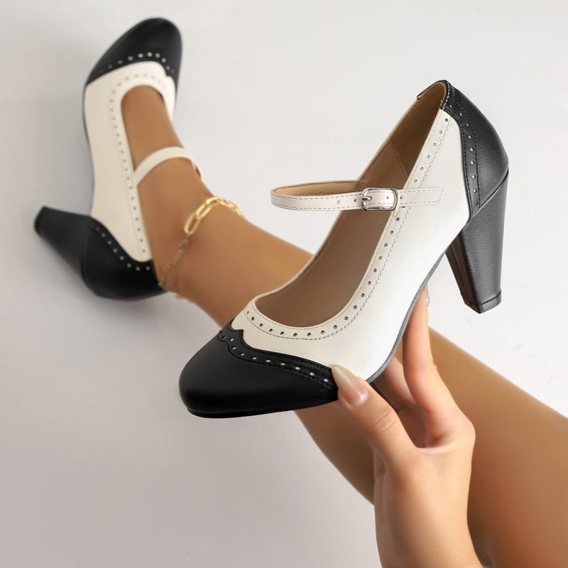 Chaussures Mary Jane élégantes en cuir PU à talons épais pour femmes
