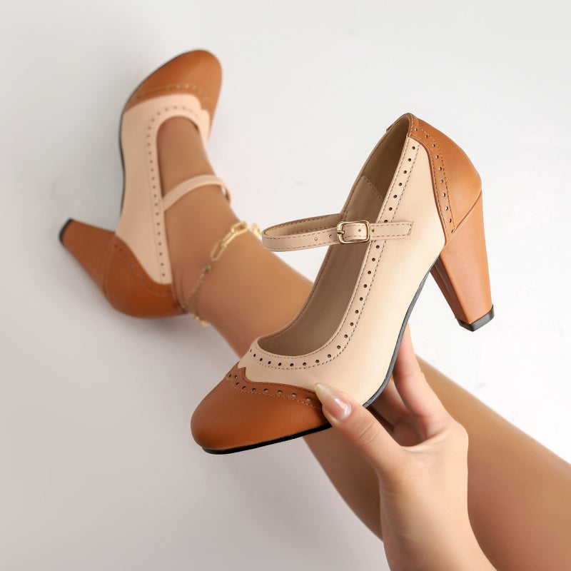 Chaussures Mary Jane élégantes en cuir PU à talons épais pour femmes