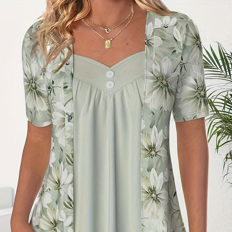 Top patchwork floral irrégulier pour femmes